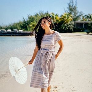 Gal Meets Glam Blue and White Striped Dress